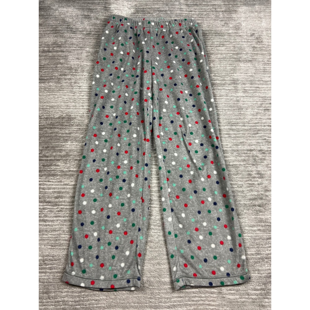 Sleep Chic Pajama Pants Womens M Grey Polka Dot Fleece Wide Leg Elastic Waist